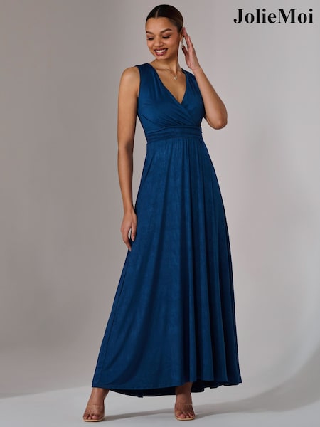 Jolie Moi Navy Blue Ella Wrap Bodice Jersey Dress (F31390) | R$ 840