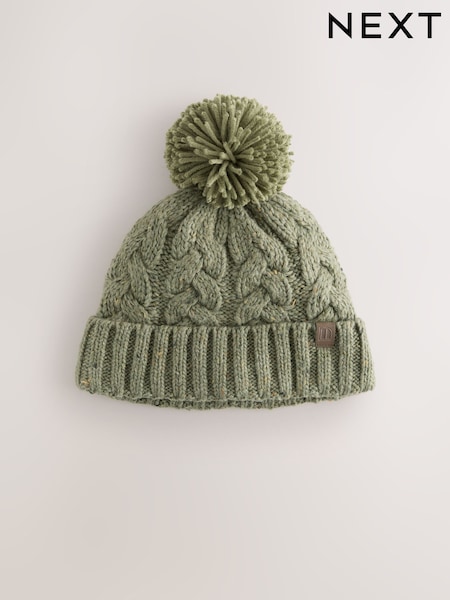 Khaki Green Cable Knit Pom Hat (1-16yrs) (F31439) | AED30 - AED36
