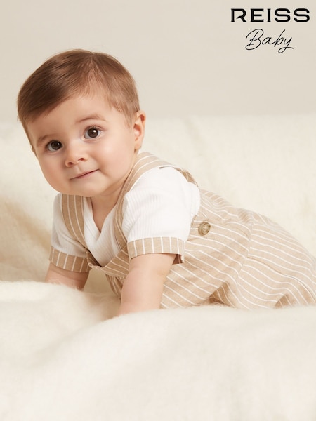 Reiss Neutral Sage Striped Dungarees Set (F31450) | kr902