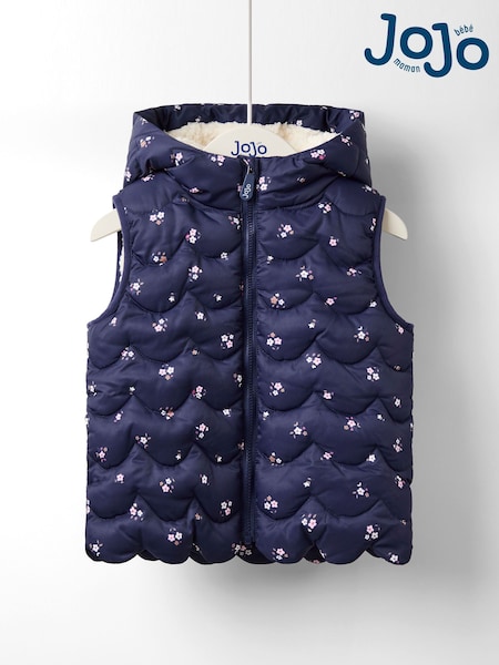 JoJo Maman Bébé Blue Floral Quilted Cosy Lined Gilet (F31490) | AED204 - AED215