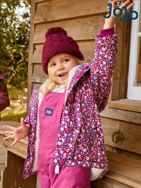 Fioletowy - JoJo Maman Bébé Floral Borg Lined Puffer Coat (F31493) | 330 zł - 355 zł