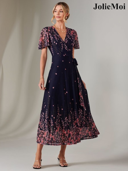 Jolie Moi Mirror Print Mesh Wrap Maxi Dress (F31528) | €113