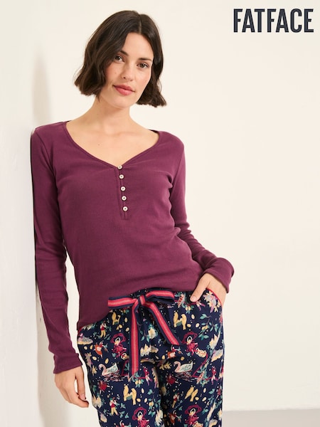 FatFace Lila Purple Pointelle Henley Top (F31552) | 0 zł