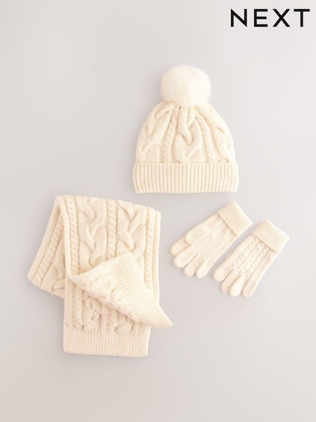 Ecru Cable Beanie Scarf and Gloves Set (3-16yrs) (F31625) | €22.50 - €25