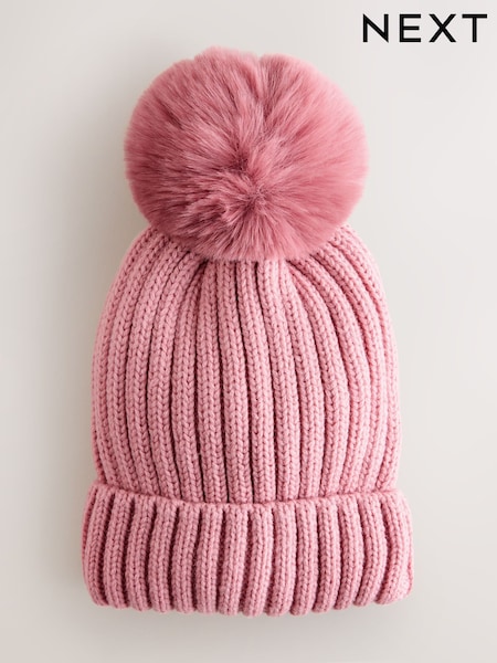 Pink Rib Pom Beanie (3mths-16yrs) (F31633) | AED30 - AED36