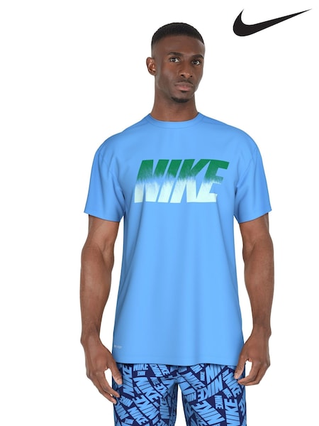 Nike Blue DriFIT Graphic Print Logo UPF 40 Short Sleeve Rash Vest (F31703) | €48