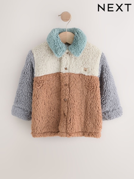 Neutral/Tan Scandi colorblock - Borg Fleece Shacket (3mths-7yrs) (F31789) | ‏84 ر.ق. - ‏94 ر.ق.