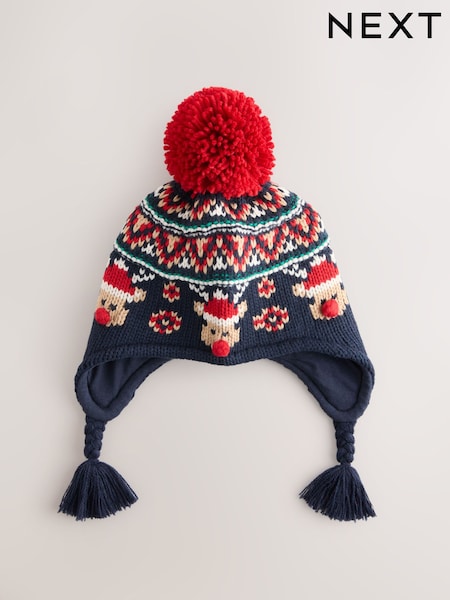 Navy/Red Fairisle Pattern Reindeer Print Inca Hat (3mths-13yrs) (F31794) | AED41 - AED46
