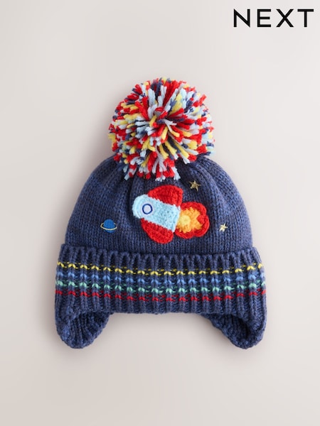 Navy Rocket Ear-Cover Pom Beanie Hat (3mths-10yrs) (F31800) | €14