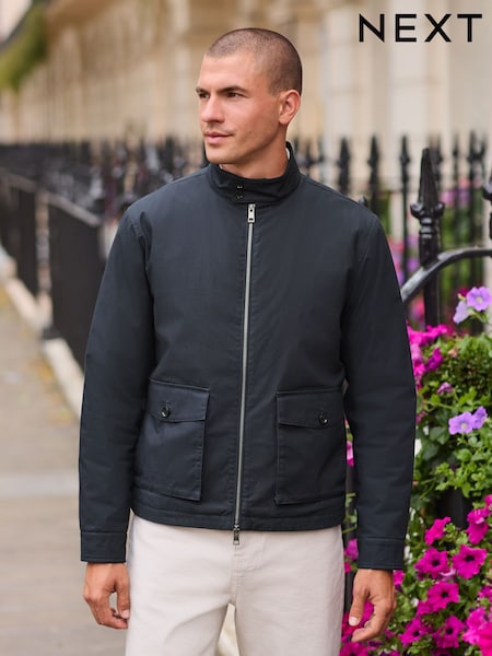 Azul marinho - Borg Lined Shower Resistant Harrington Jacket (F31810) | R$ 745