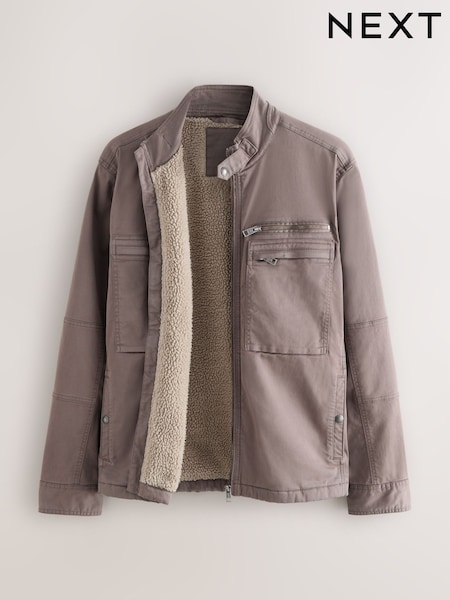 Neutral Borg Lined Zip Through Funnel Jacket (F31811) | €84