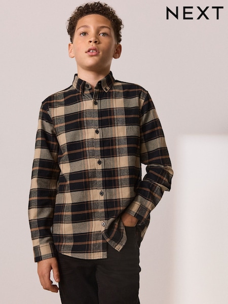 Tan Brown Long Sleeve Brushed Cotton Check Shirt (3-16yrs) (F31842) | AZN 32 - AZN 45