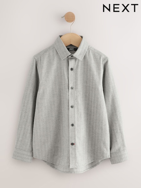 Grey Long Sleeve Herringbone Shirt (3-16yrs) (F31846) | 69 QAR - 89 QAR