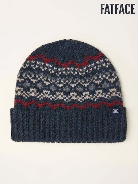 FatFace Navy Fairisle Beanie (F31864) | AED146