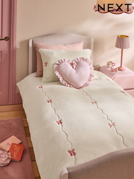 Ecru Bow Cosy Fleece Duvet Cover and Pillowcase Set (F32031) | 186 QAR - 245 QAR