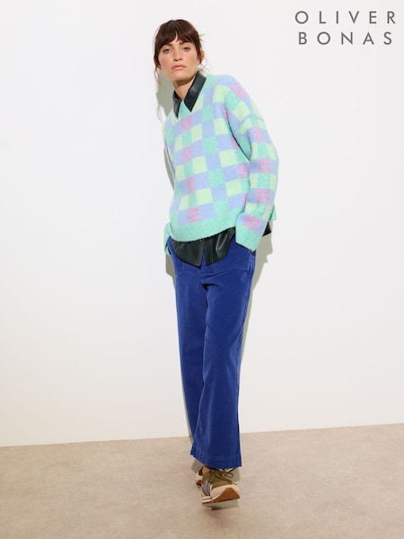 Oliver Bonas Green Checked Knitted Jumper (F32062) | €46