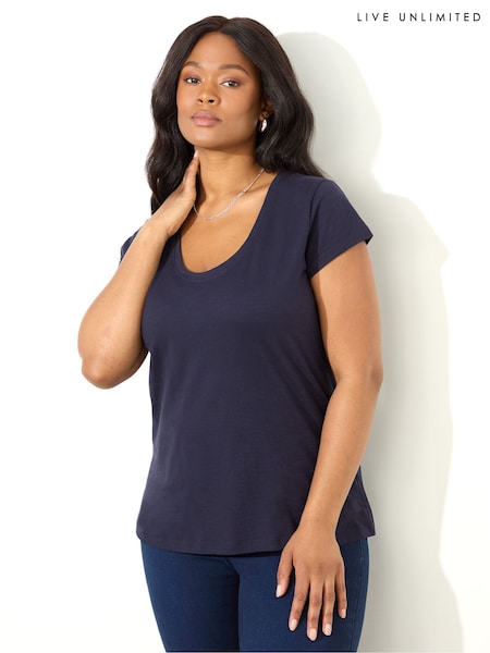 Sininen - Live Unlimited 100% Cotton Slub Syvä O-kaula-aukko T-paita (F32127) | €55