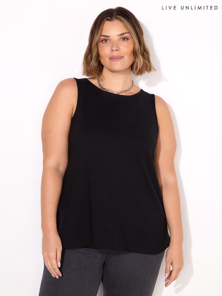 Negru - Maiou Live Unlimited Rotund 100% bumbac cu guler textură slub (F32137) | 216 LEI