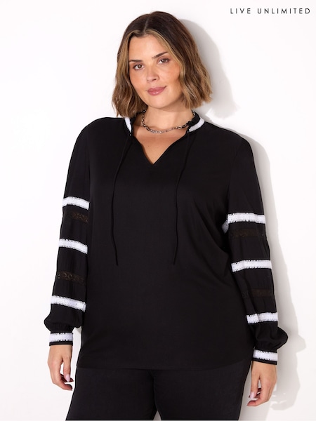 Live Unlimited Curve Black Embroidered Sleeve Top (F32142) | kr1 071