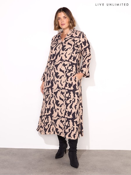 Live Unlimited Black/Grey Live Unlimited Curve - Mono Print Notch Sleeve Midaxi Dress (F32149) | €54