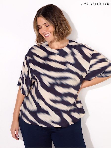 Live Unlimited Blue Animal Print Elevated Woven T-Shirt (F32151) | €78