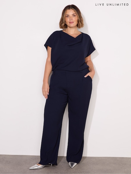 Live Unlimited Curve Blue Button Detail Wide Leg Trousers (F32153) | €105