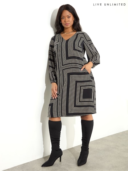 Live Unlimited Black Geo Print Dress With Pockets (F32157) | kr1 271
