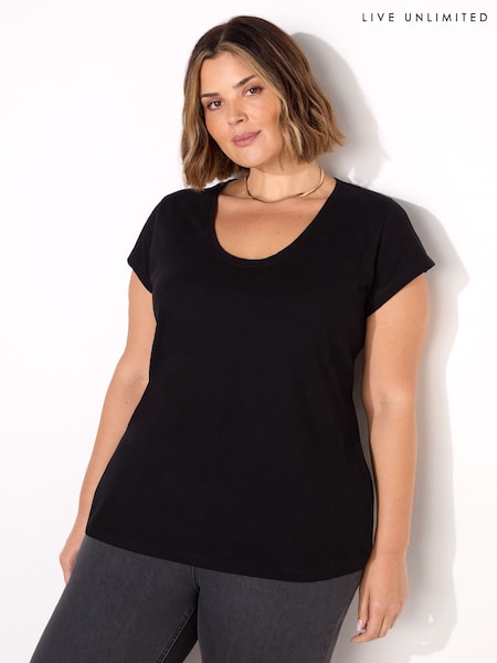 Musta - Live Unlimited 100% Cotton Slub Syvä O-kaula-aukko T-paita (F32166) | €55