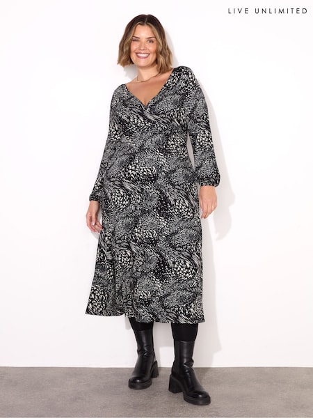 Live Unlimited Abstract Pleated Wrap With Blouson Sleeves Dress (F32178) | €71