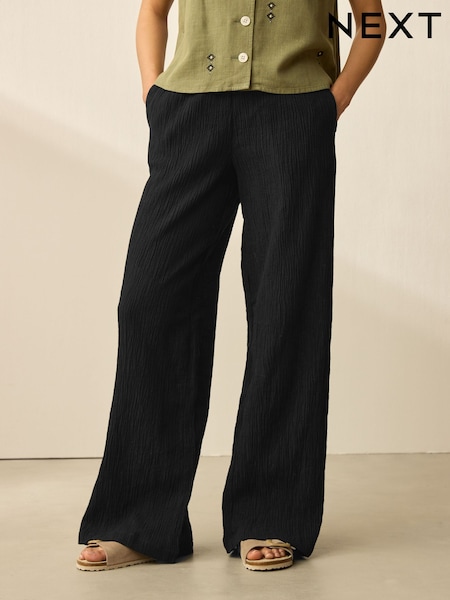 Musta/khaki - 2 Pakkaa Leveä lahje Textured Housut with Pellava (F32186) | €70