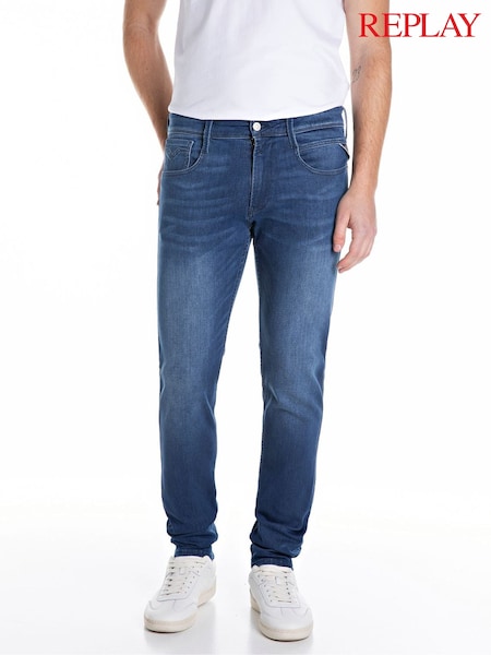 Replay Mid Blue Denim Powerstretch Straight Fit Grover Stretch Jeans (F32233) | €140