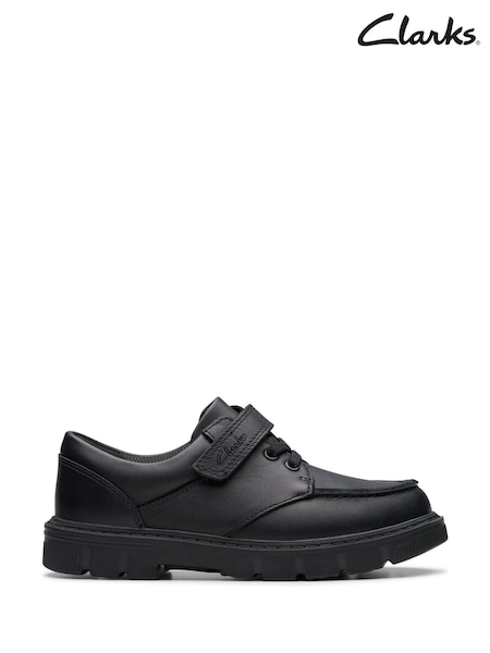 Clarks Black Leather Standard Fit (F) Younger Boys Lorcam Edge Shoes (F32238) | €63 - €66