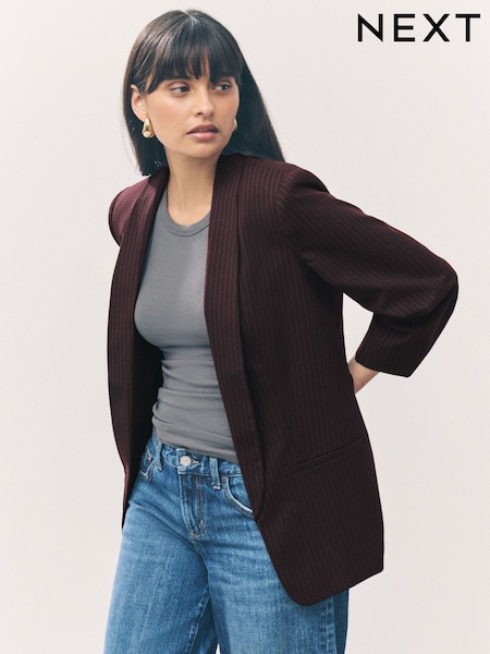 Burgundy Striped - Relaxed Ruched Sleeve Blazer (F32248) | 66 €