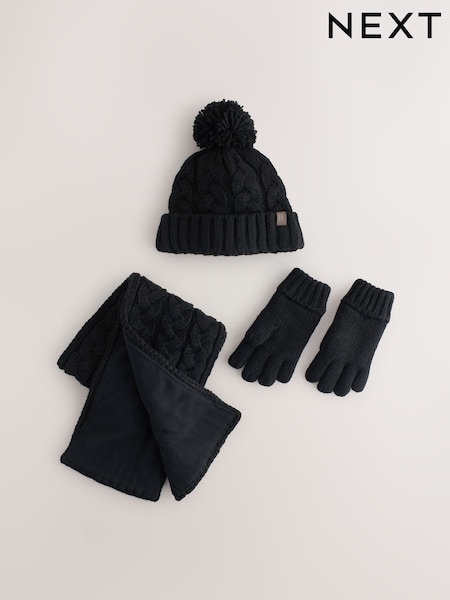 Black Hat Gloves and Scarf Set (3-16yrs) (F32252) | AED91 - AED102