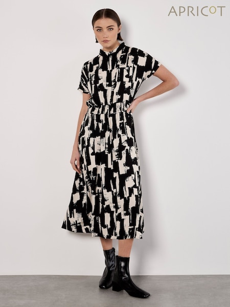 Apricot Black Square Brushstrokes Utility Dress (F32258) | €59
