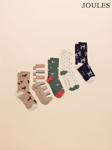 Joules Everyday Multi Navy 5 Pack Socks (F32298) | €23.95