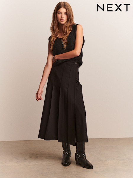 Black Pleated Midi Length Kilt Skirt (F32311) | SGD 94