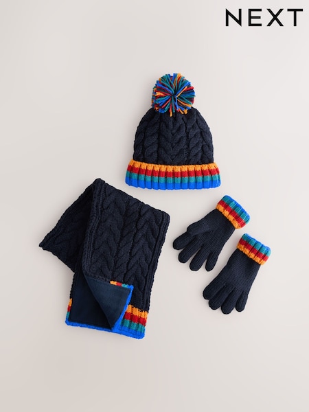 Navy with Rainbow Rib Hat Scarf & Gloves Set 3 Piece (3-16yrs) (F32317) | 89 QAR - 99 QAR