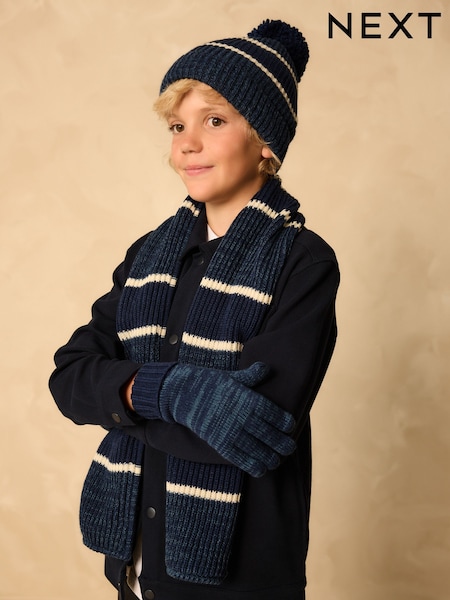 Blue/White Stripe Hat Scarf & Gloves Set 3 Piece (3-16yrs) (F32319) | AED86 - AED102