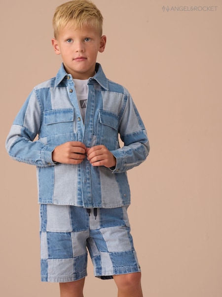 Angel & Rocket Blue 100% Cotton Chuck Denim Patchwork Shirt (F32325) | 168 QAR - 188 QAR
