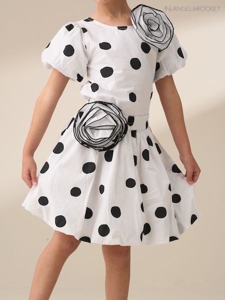 Angel & Rocket Amari White Spotty Bubble Hem Skirt (F32331) | R$ 275 - R$ 345