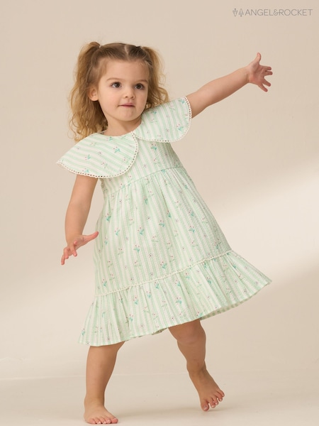 Angel & Rocket Green Ellery Seersucker Stripe 100% Cotton Dress (F32355) | AED155 - AED167