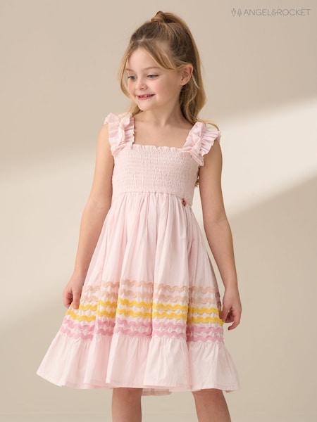 Angel & Rocket Pink Bella Ric Rac Midi 100% Cotton Dress (F32357) | AED179 - AED220