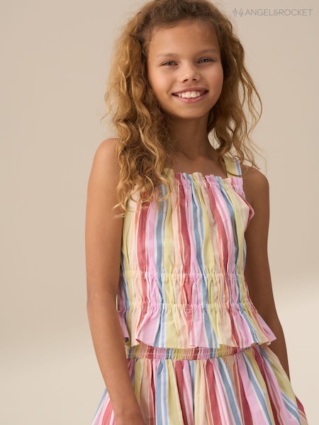 Angel & Rocket Pink Faye Multi Stripe Shirred 100% Cotton Top (F32358) | ₪101 - ₪121