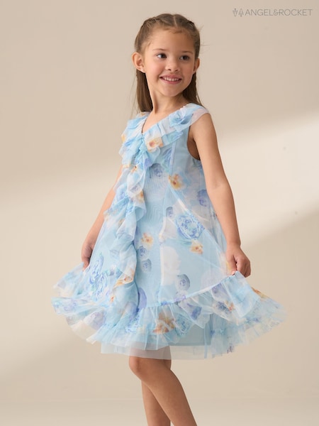 Angel & Rocket Blue Lia Printed Frill Mesh Dress (F32367) | R$ 295 - R$ 365