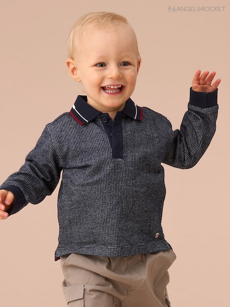 Angel & Rocket Blue Burty Textured 100% Cotton Polo Shirt (F32394) | R$ 160 - R$ 180
