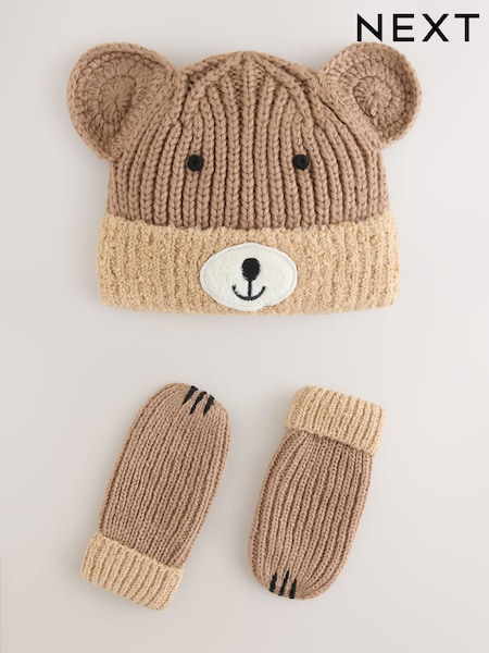 Brown Bear Hat & Mittens 2 Piece Set (3mths-6yrs) (F32402) | €20