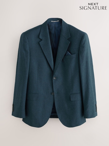 Teal Blue Regular Fit Signature Zignone Flannel Suit Jacket (F32459) | 737 QAR