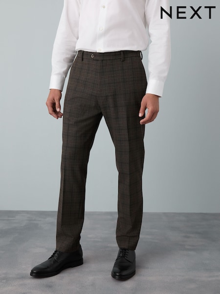 Brown Slim Fit Trimmed Check Suit Trousers (F32463) | 272 QAR