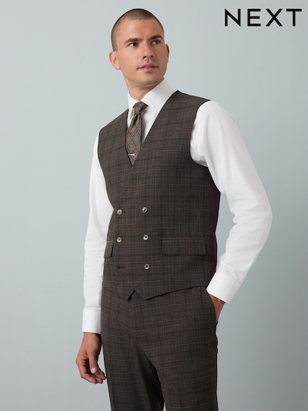 بني - Slim Fit Trimmed Check Suit Waistcoat (F32464) | ‏241 د.إ.‏